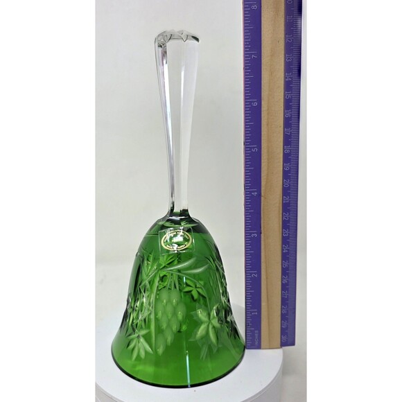 Vintage Ajka Masala Green 24% Lead Crystal Bell Hand Cut To Clear Hungary 7” - Picture 9 of 12